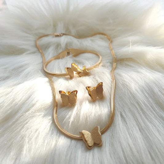 Frosted Butterfly Necklace, Earrings and Bangels Set