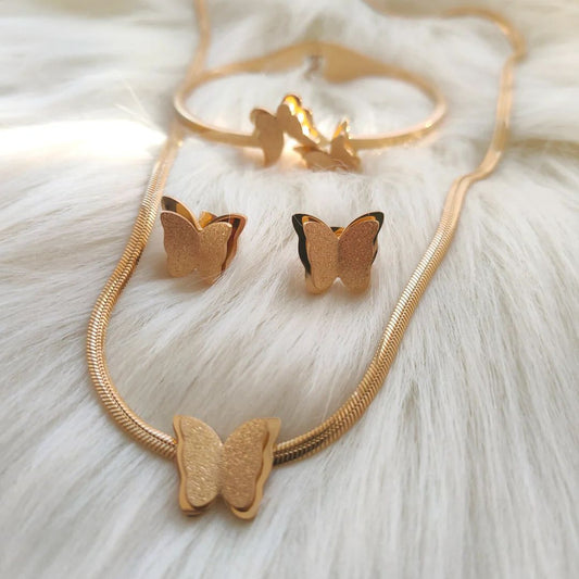 Frosted Butterfly Necklace, Earrings and Bangels Set