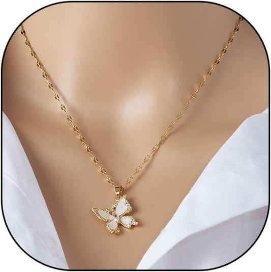 Gold-Plated Crystal Butterfly Necklace