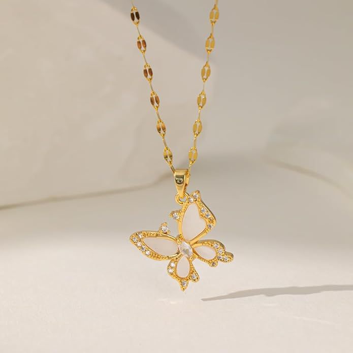 Gold-Plated Crystal Butterfly Necklace