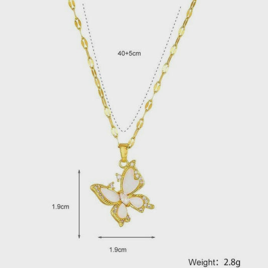 Gold-Plated Crystal Butterfly Necklace
